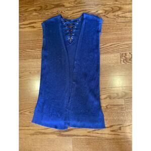 Chicos Blue Metallic Sweater Vest Back Laced Size 3